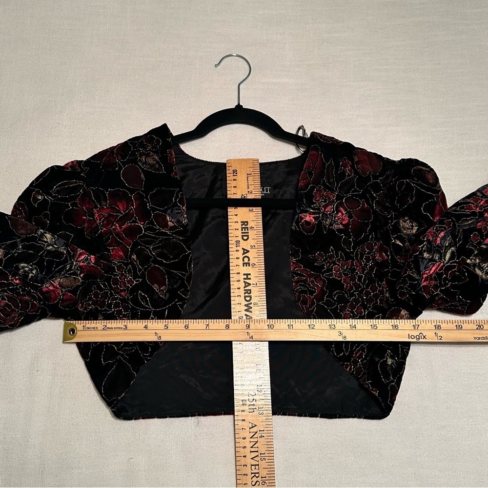 Vintage Steppin Out Jacket Womens 7 Black Floral Velvet Cropped Bolero 80s Party - Picture 6 of 9